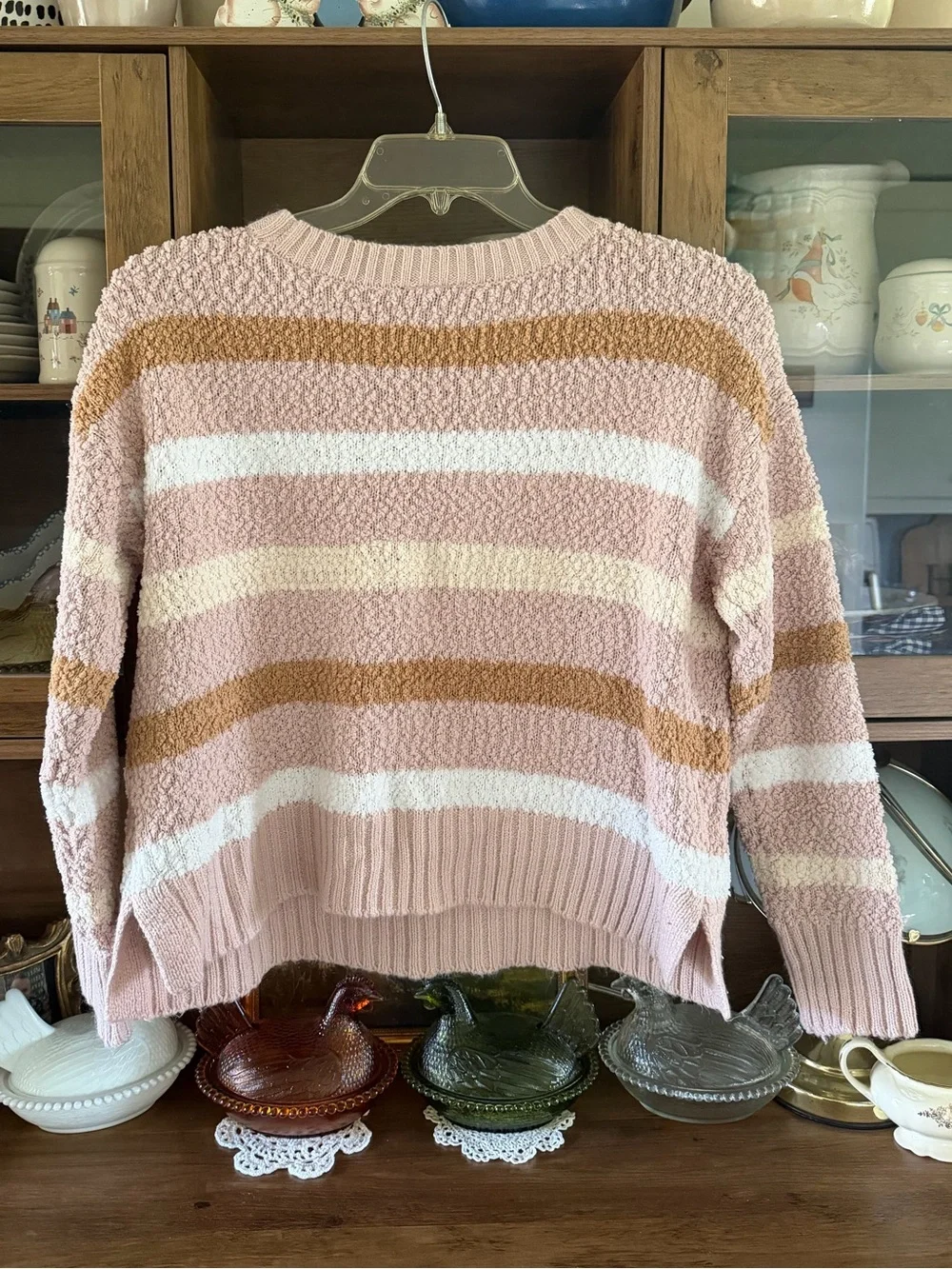 I.N. San Francisco Pastel Striped Textured Boucle Knit Sweater - Size M